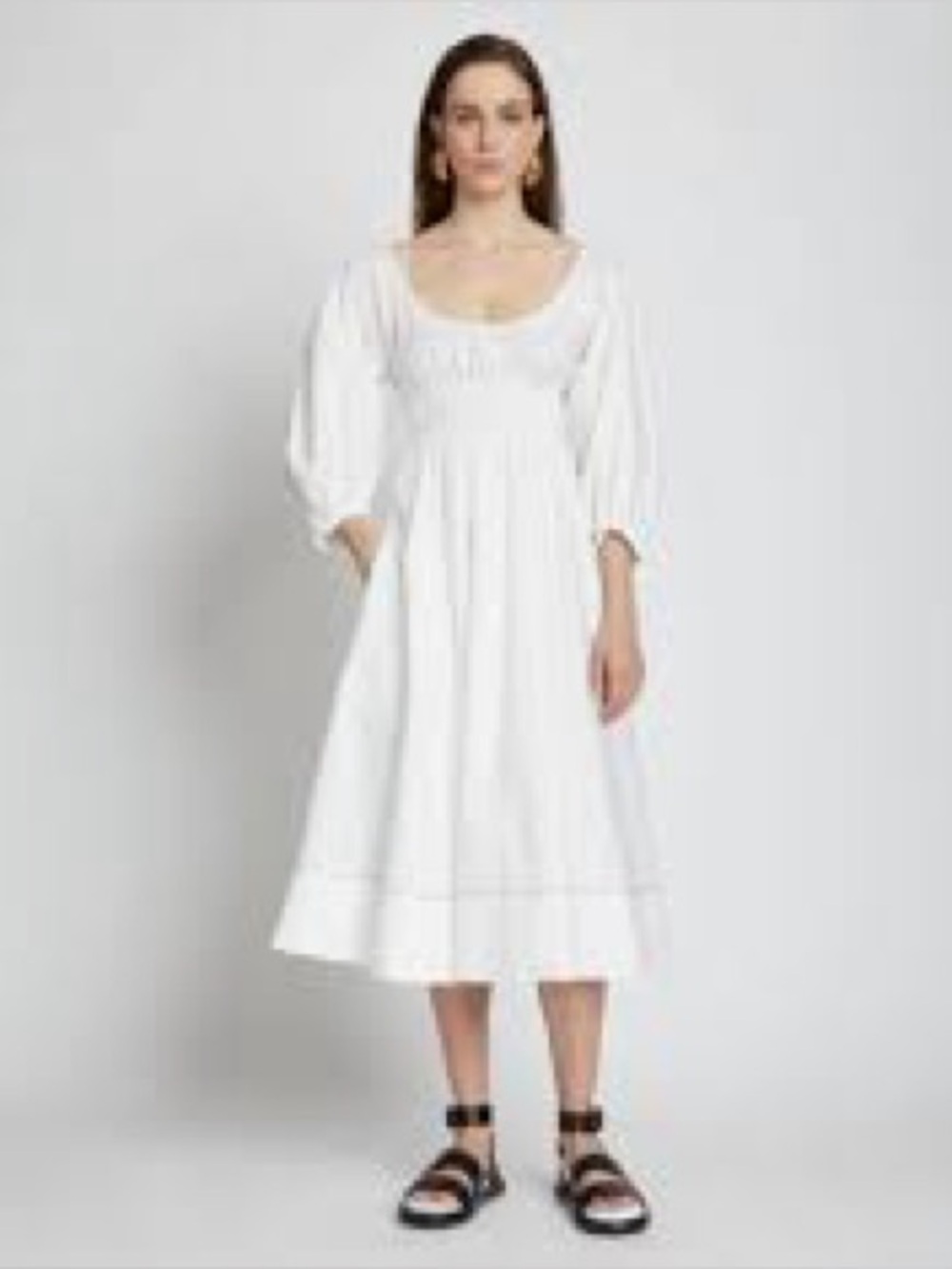 Proenza Schouler White Maxi Dress with Navy Hem Stitching